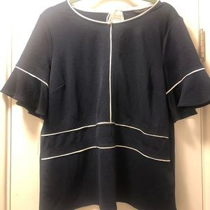 Navy & White Ruffled Sleeve Banana Republic Blouse
